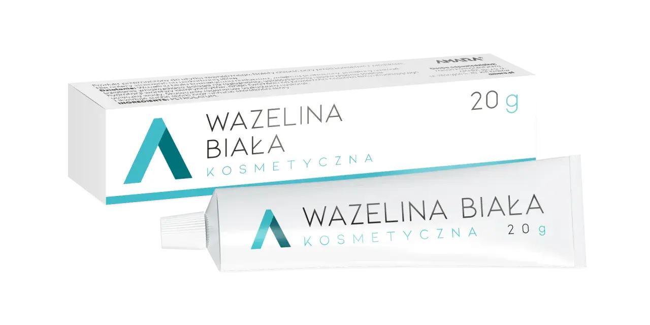 Wazelina biała kosmetyczna w tubce i kartoniku, 20g. Idealna do pielęgnacji skóry.