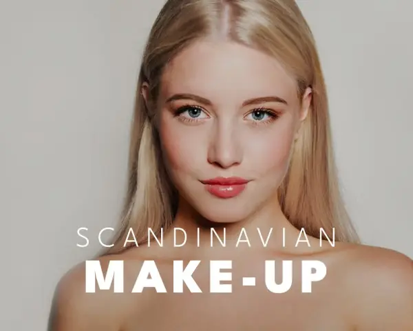 Blondynka z błękitnymi oczami prezentuje subtelny makijaż, podkreślający jej skandynawska uroda.
