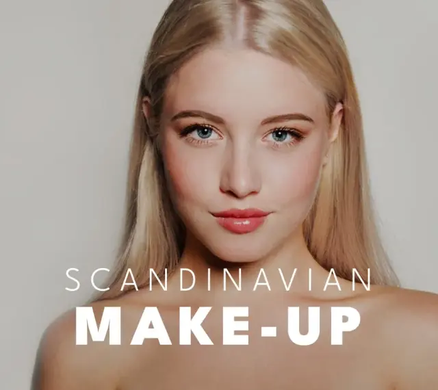 Blondynka z błękitnymi oczami prezentuje subtelny makijaż, podkreślający jej skandynawska uroda.