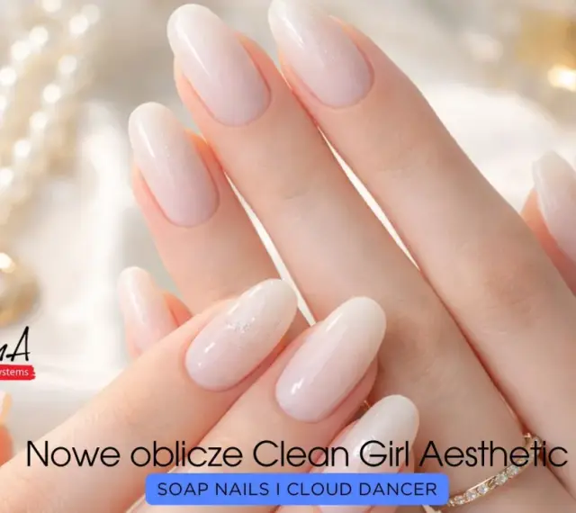 Delikatne, mleczne paznokcie w stylu clean girl, ozdobione subtelnym brokatem. Idealne dla każdej kobiety ceniącej elegancję.