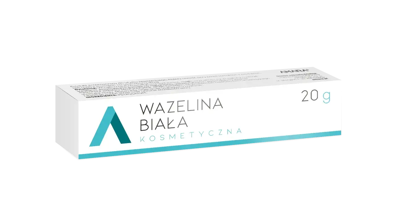 Opakowanie kosmetycznej wazeliny białej 20g. Idealna do pielęgnacji i ochrony skóry.