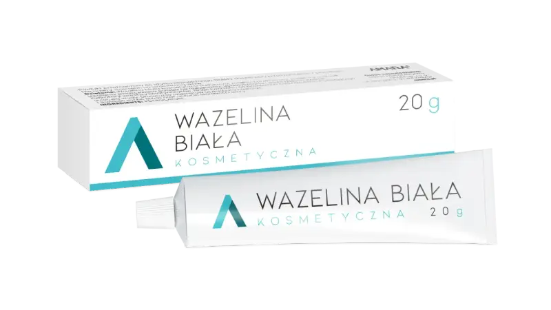Wazelina biała kosmetyczna w tubce i kartoniku, 20g. Idealna do pielęgnacji skóry.