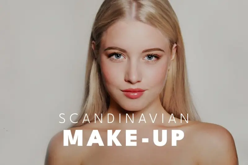 Blondynka z błękitnymi oczami prezentuje subtelny makijaż, podkreślający jej skandynawska uroda.